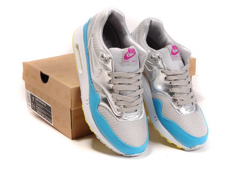 Nike Air Max 1 87 fourrure Chaussures Hommes gris argent bleu (1)